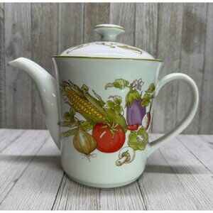 Vtg Rosenthal Netter Tea Pot with Veggie Decor Mushrooms Japan 7" Tall with Lid